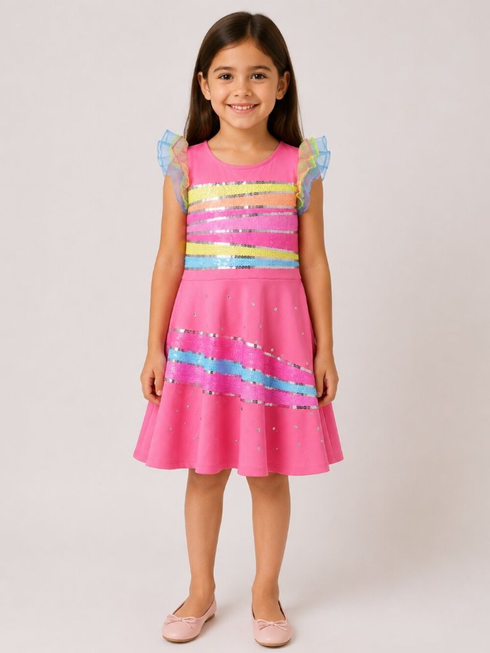 JoJo’s Closet Nickelodeon Pink Sequin Rainbow Ruffle Dress Girls Size 6